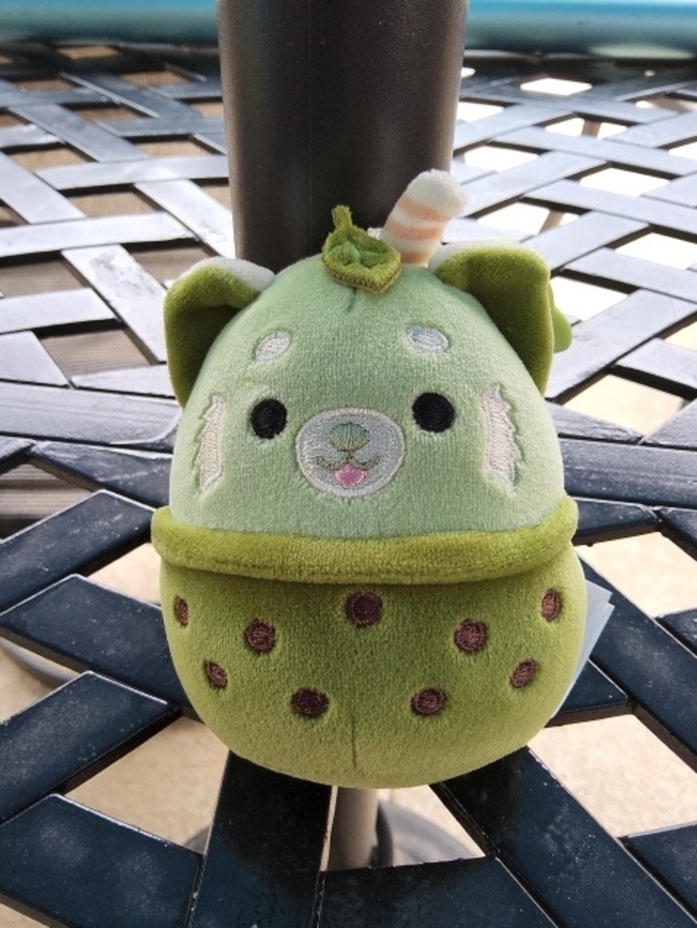 Squishmallow Eitan Mint Green Boba Tea Panda Keychain